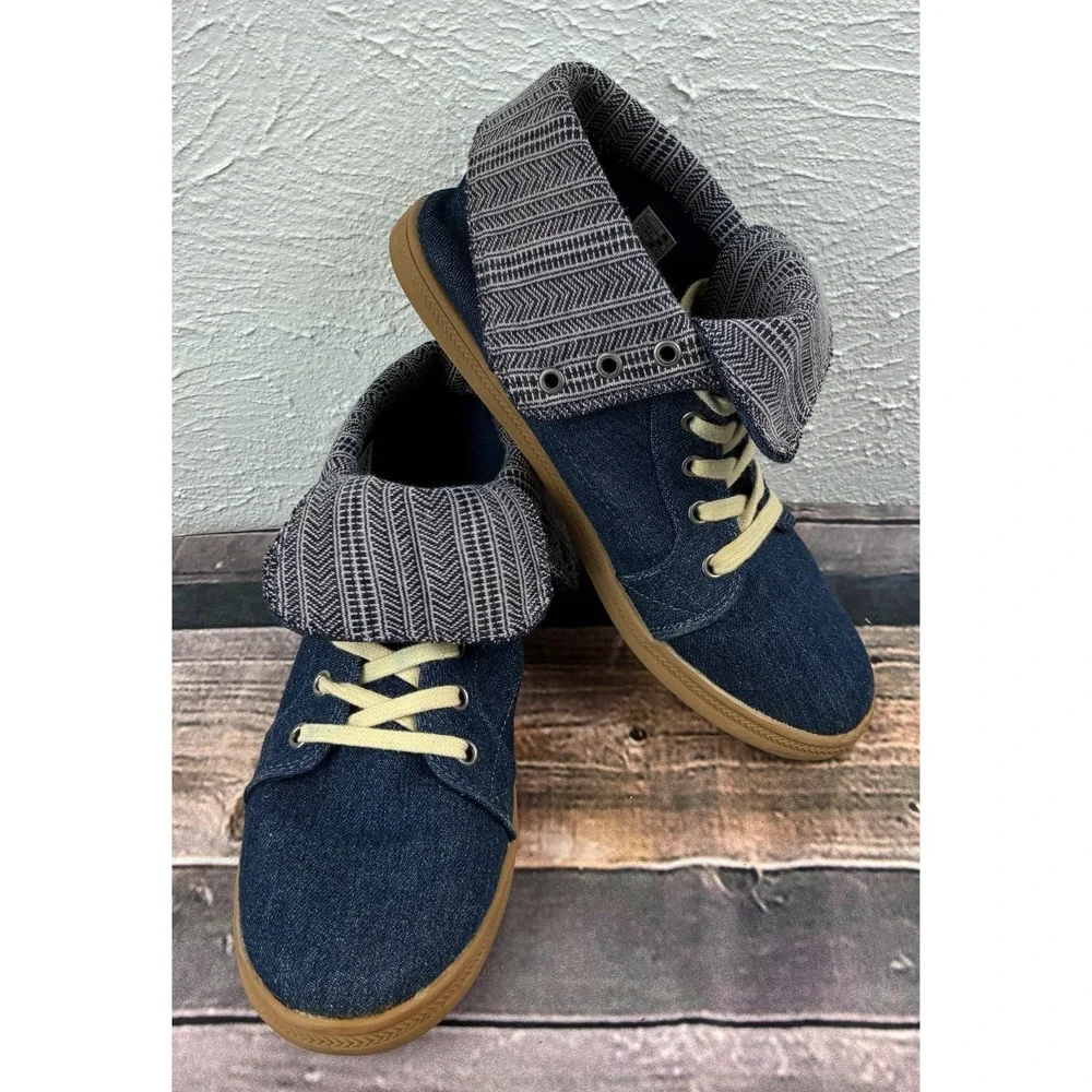 Rocket Dog Chukka Boots Womens Size 5 Blue Denim Foldover Casual Shoes